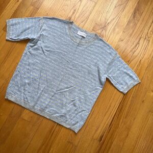 Bianco & Blu Sweater‎ Striped Short Sleeve Knit Italy Wool Cashmere Gray Blue L